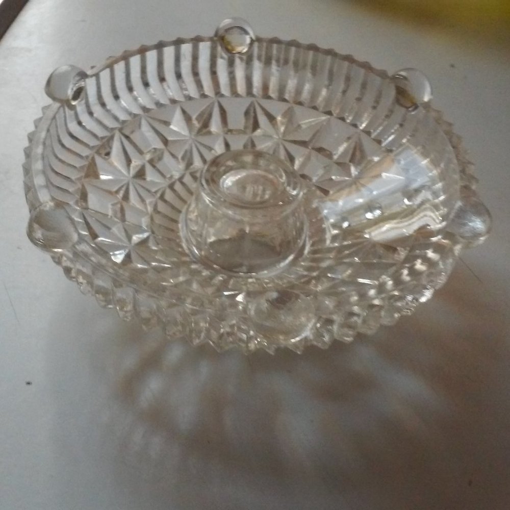 Ring Holder VIntage Crystal 4 1/4" Across 1 1/2" High 6 Feet On Bottom